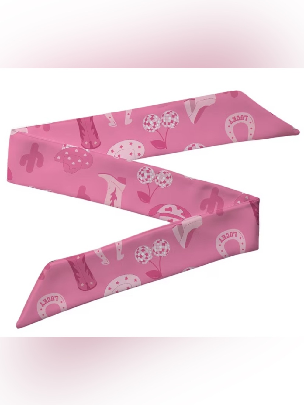 WESTERN Pink Cowboy Boot, Horseshoe & Disco Ball Pattern Skinny Scarf